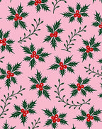 Pink Festive Holly Berry Pattern Rug