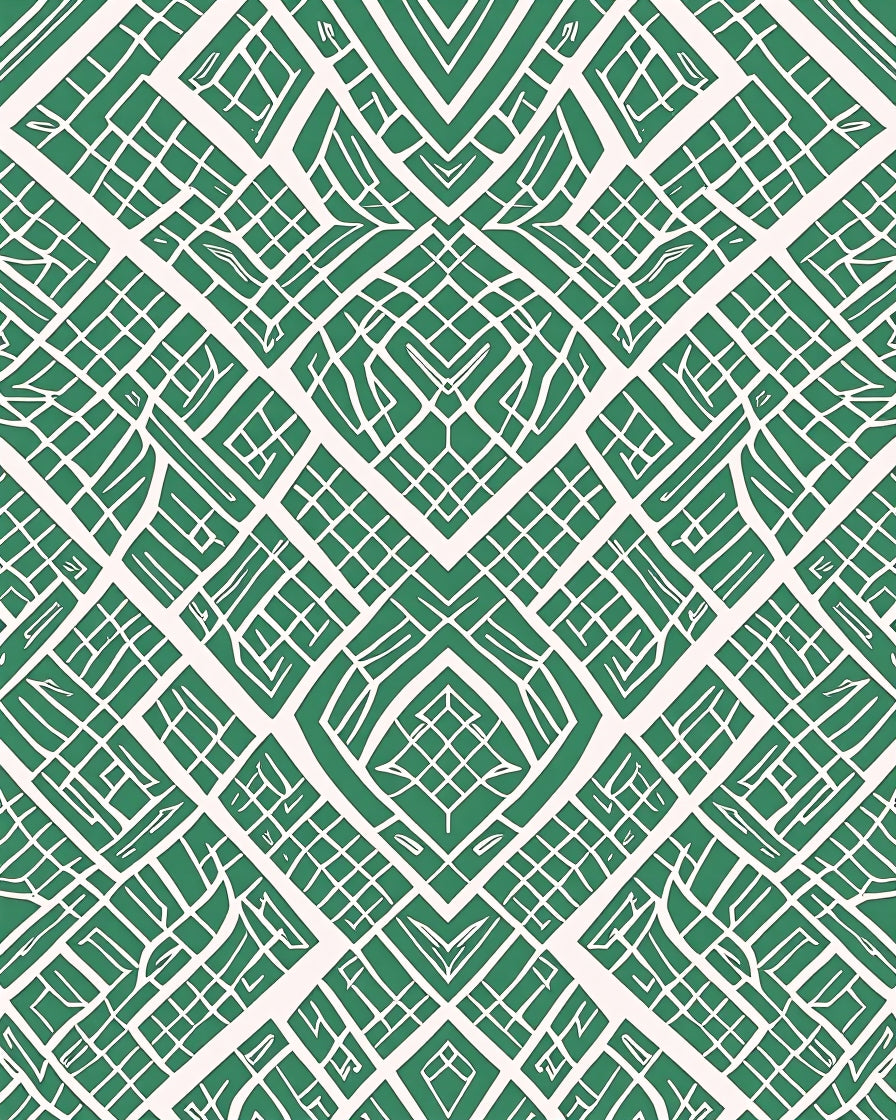 Geometric Green White Labyrinth Pattern Rug