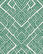 Geometric Green White Labyrinth Pattern Rug