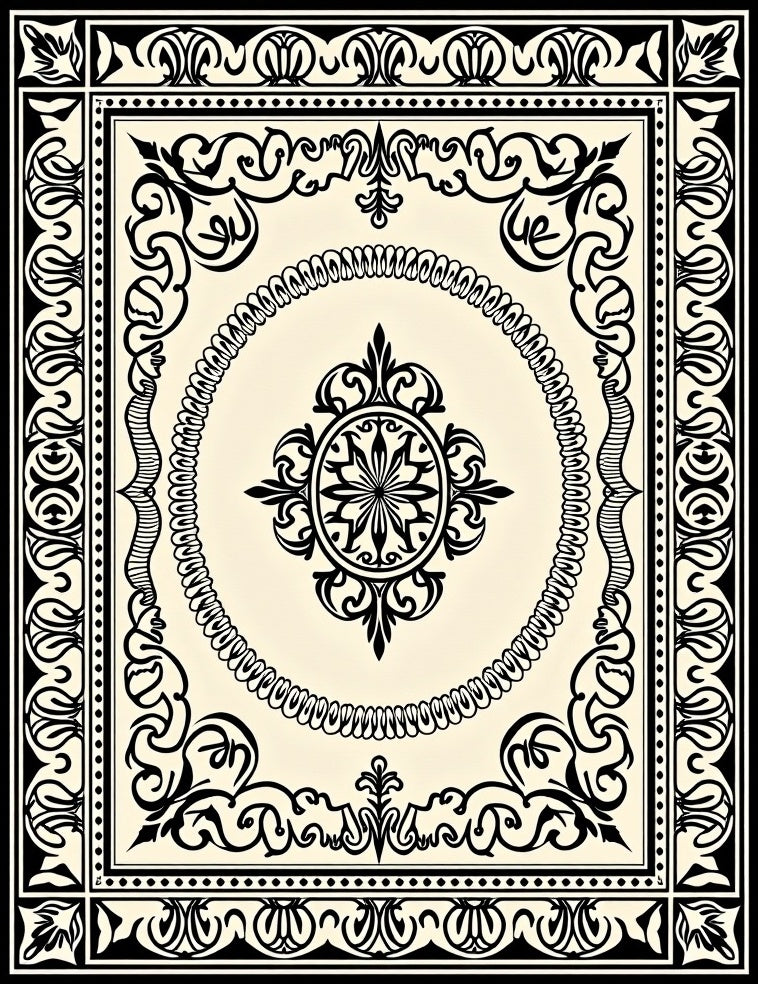 Ornate Scrollwork Medallion Cream Rug