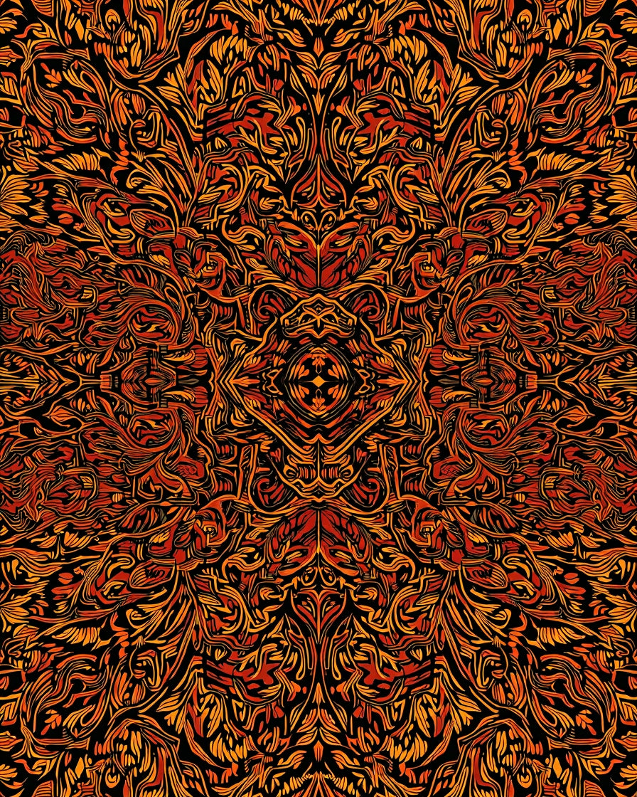 Fiery Organic Symmetrical Pattern Rug
