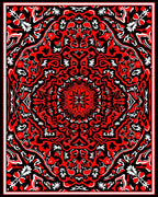 Intense Red Black Mandala Pattern Rug