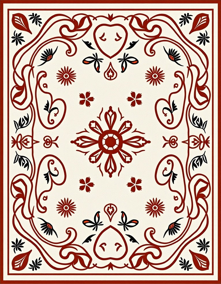 Crimson Floral Vines Pattern Rug