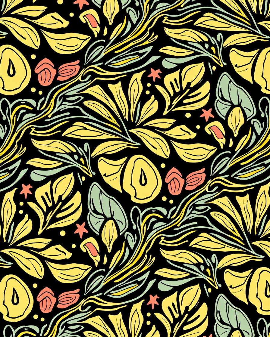 Yellow Green Botanical Abstract Design Rug