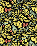 Yellow Green Botanical Abstract Design Rug
