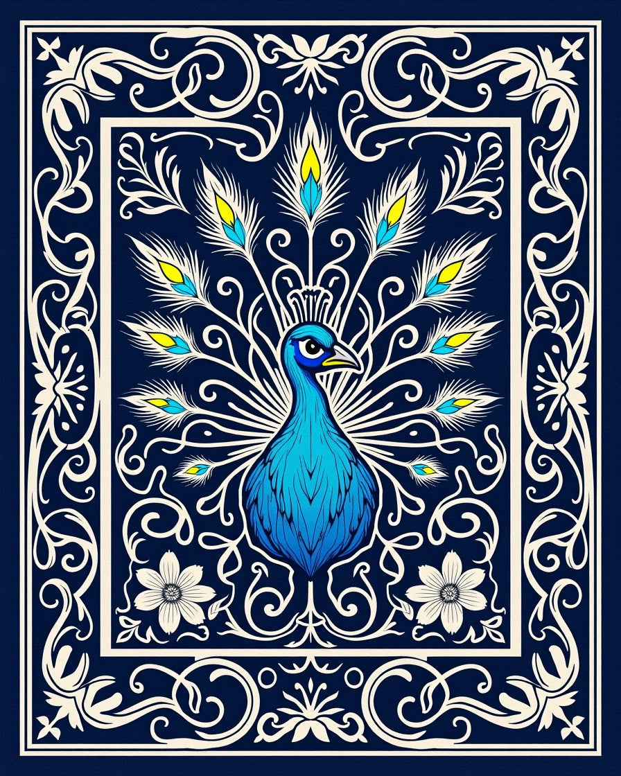 Majestic Blue Peacock Art Nouveau Rug