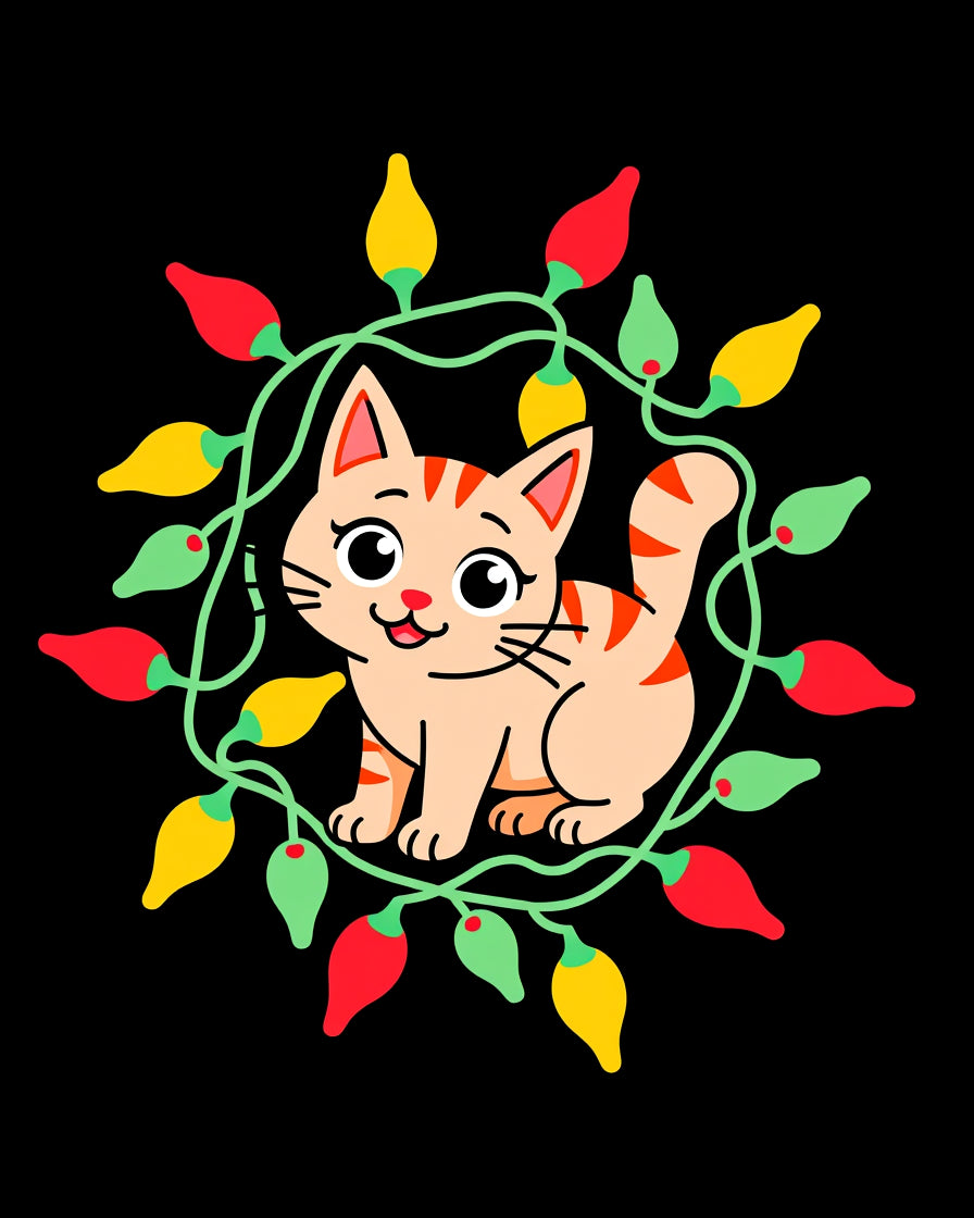 Cute Cat With Festive Lights Design Rug
