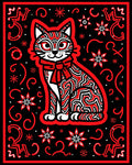 Whimsical Red Swirl Cat Patterned Rug