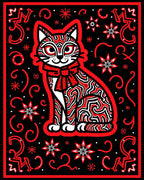 Whimsical Red Swirl Cat Patterned Rug
