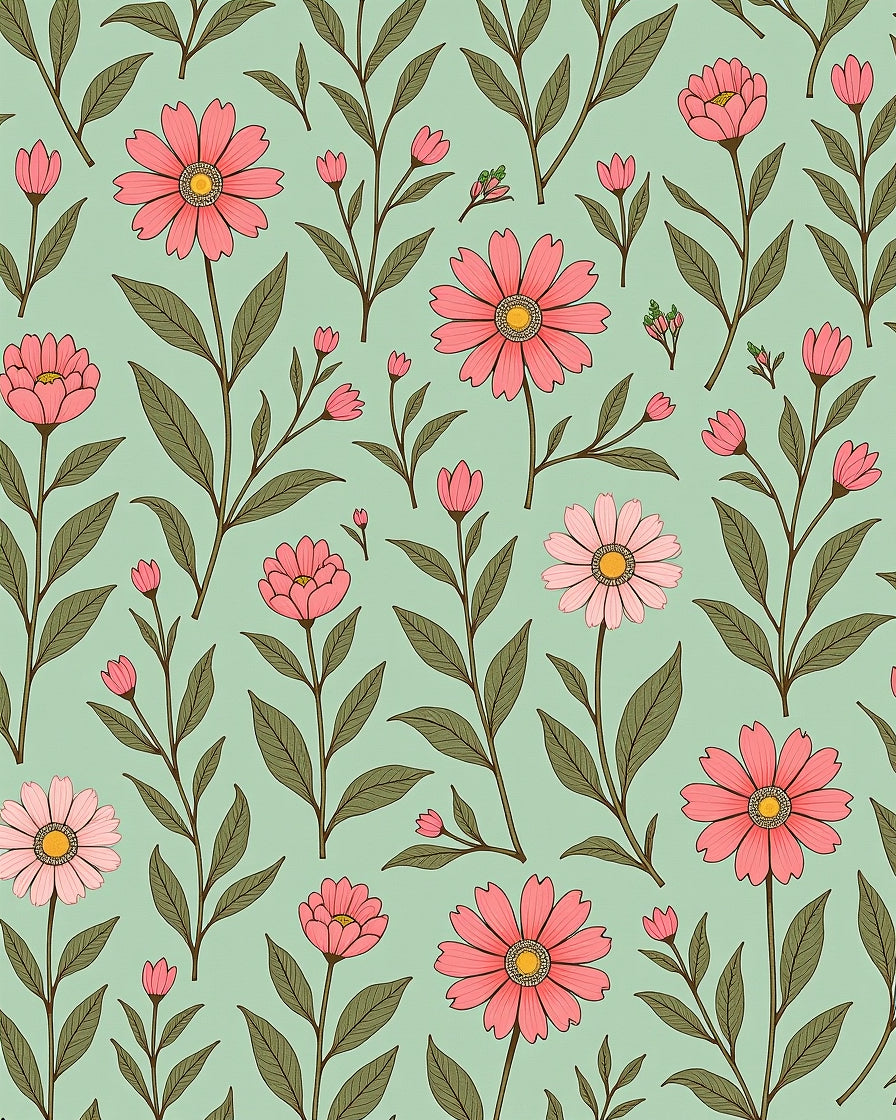 Vintage Floral Pattern With Pink Flowers Rug