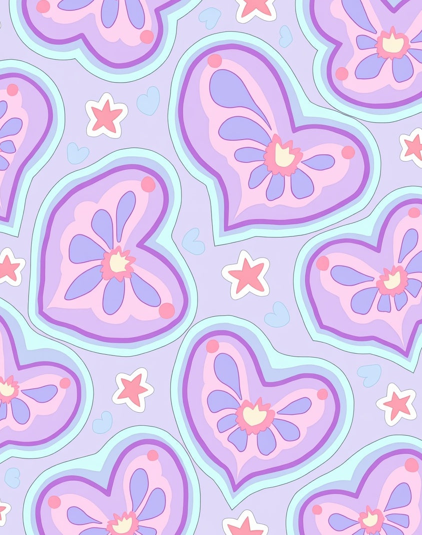 Pastel Heart Star Pattern Design Rug