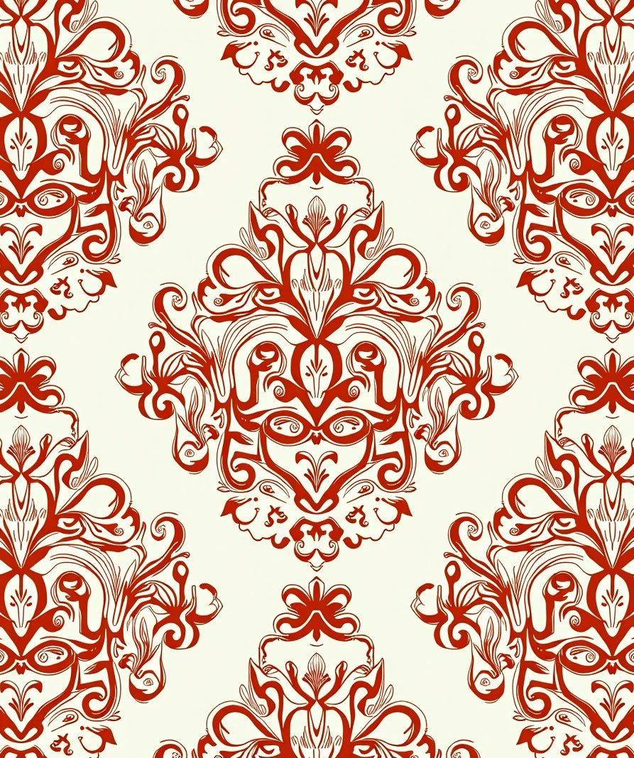Red Ornate Flourish Pattern Rug