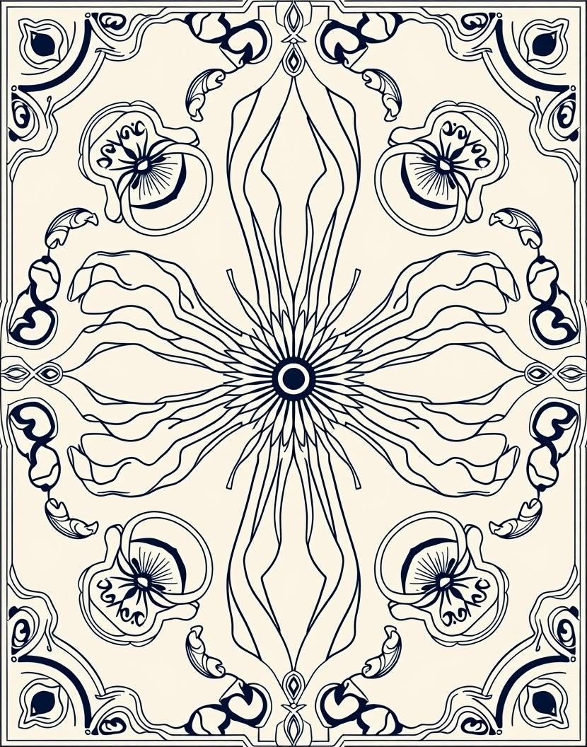 Ornate Floral Sunburst Design Rug