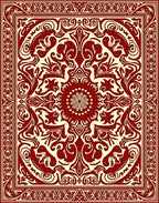 Ornate Ivory Red Floral Design Rug