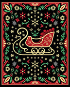 Festive Red Sleigh Floral Garland Rug