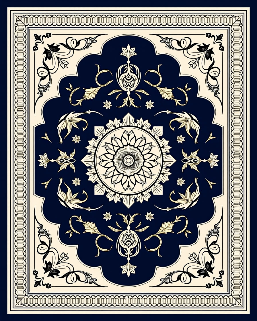 Classic Floral Medallion Dark Blue Rug