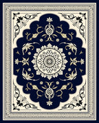 Classic Floral Medallion Dark Blue Rug