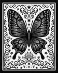 Intricate Black Butterfly Floral Art Rug