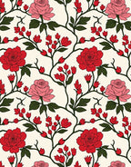 Classic Red Pink Rose Floral Design Rug