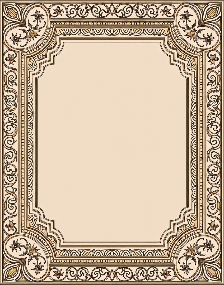 Elegant Floral Scrollwork Golden Border Rug