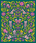 Whimsical Floral Skeleton Cats Design Rug