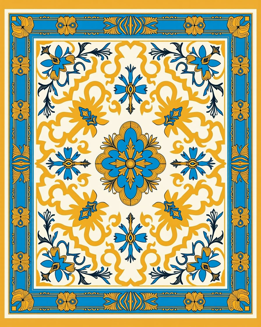 Azure Yellow Floral Medallion Rug