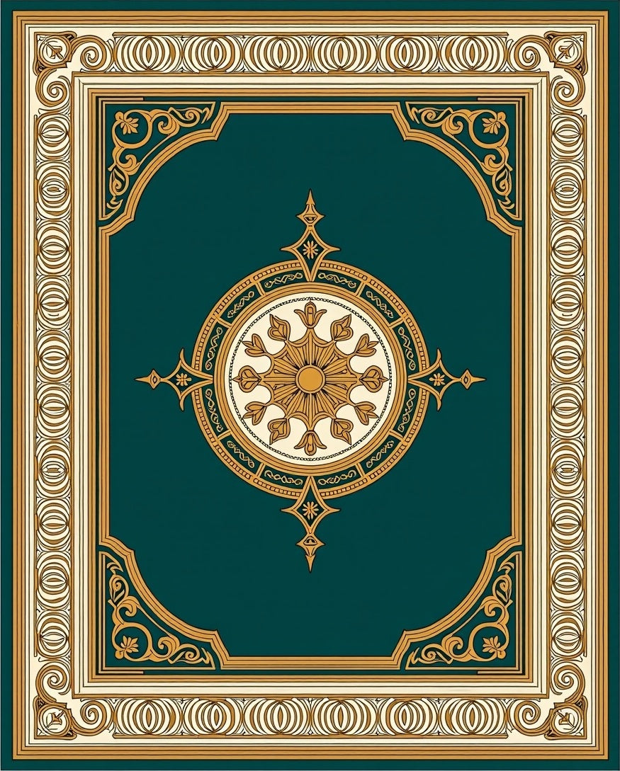 Ornate Teal Gold Mandala Medallion Rug