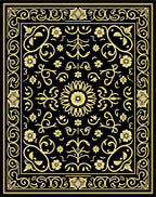 Classic Floral Scrollwork Black Gold Rug