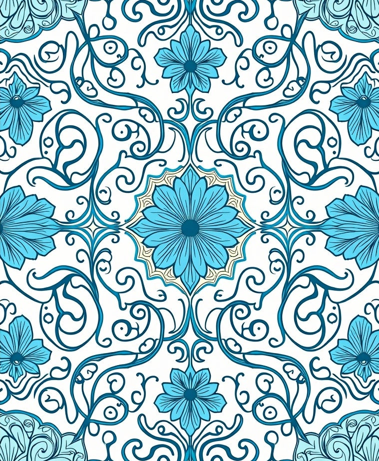 Blue Floral Swirls Pattern Rug