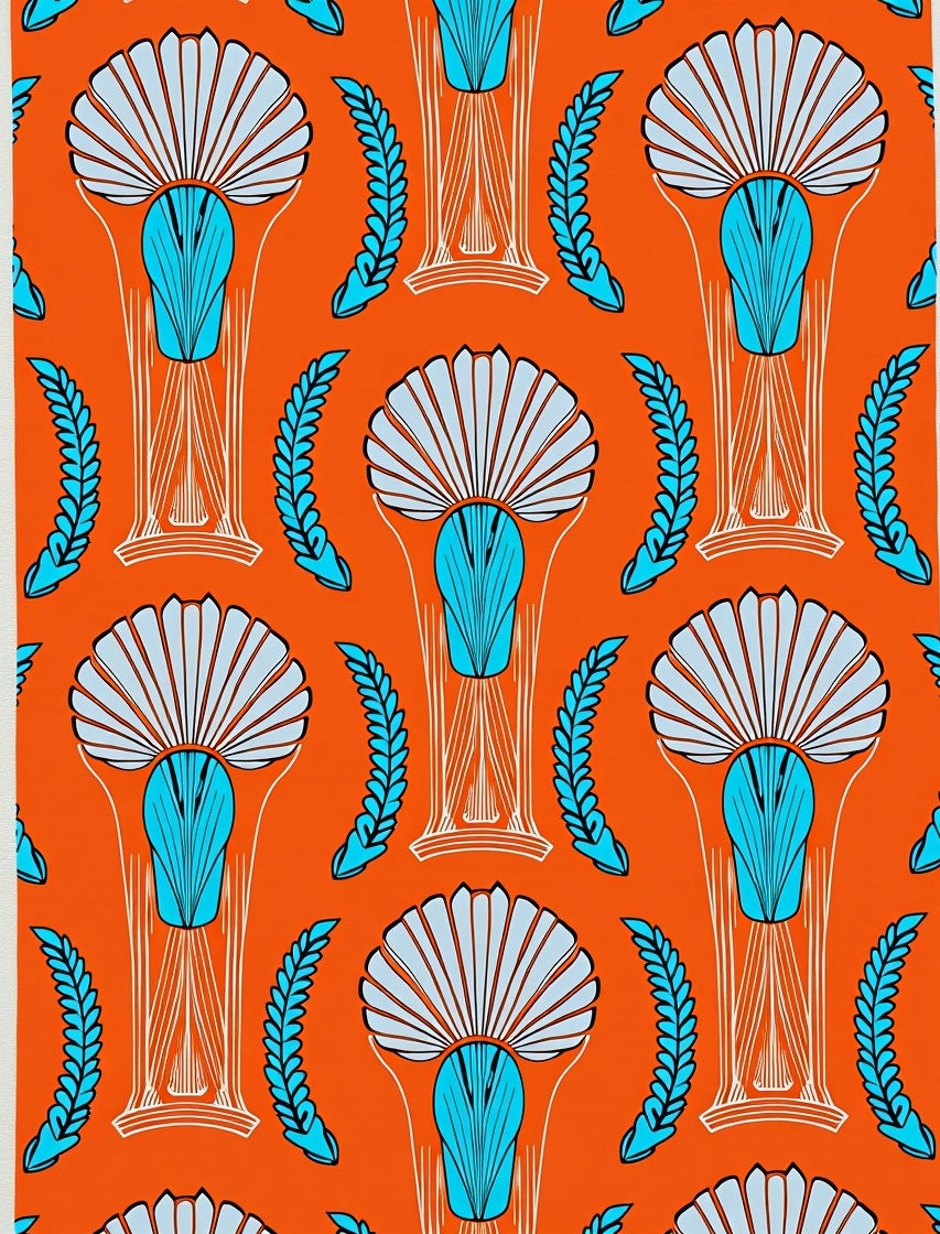 Art Nouveau Fan Leaf Pattern Rug