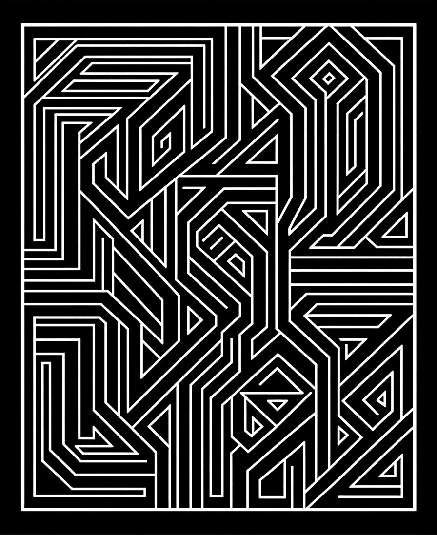 Monochromatic Linear Geometric Maze Pattern Rug