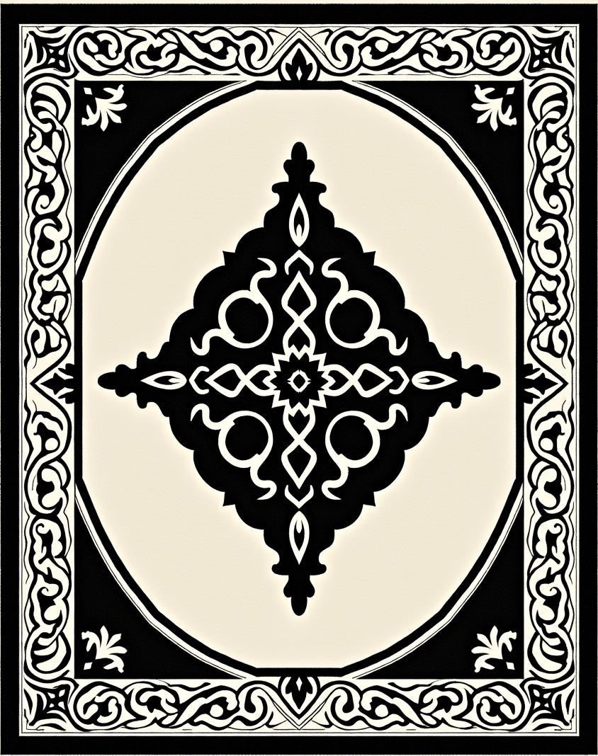 Abstract Black White Filigree Rug