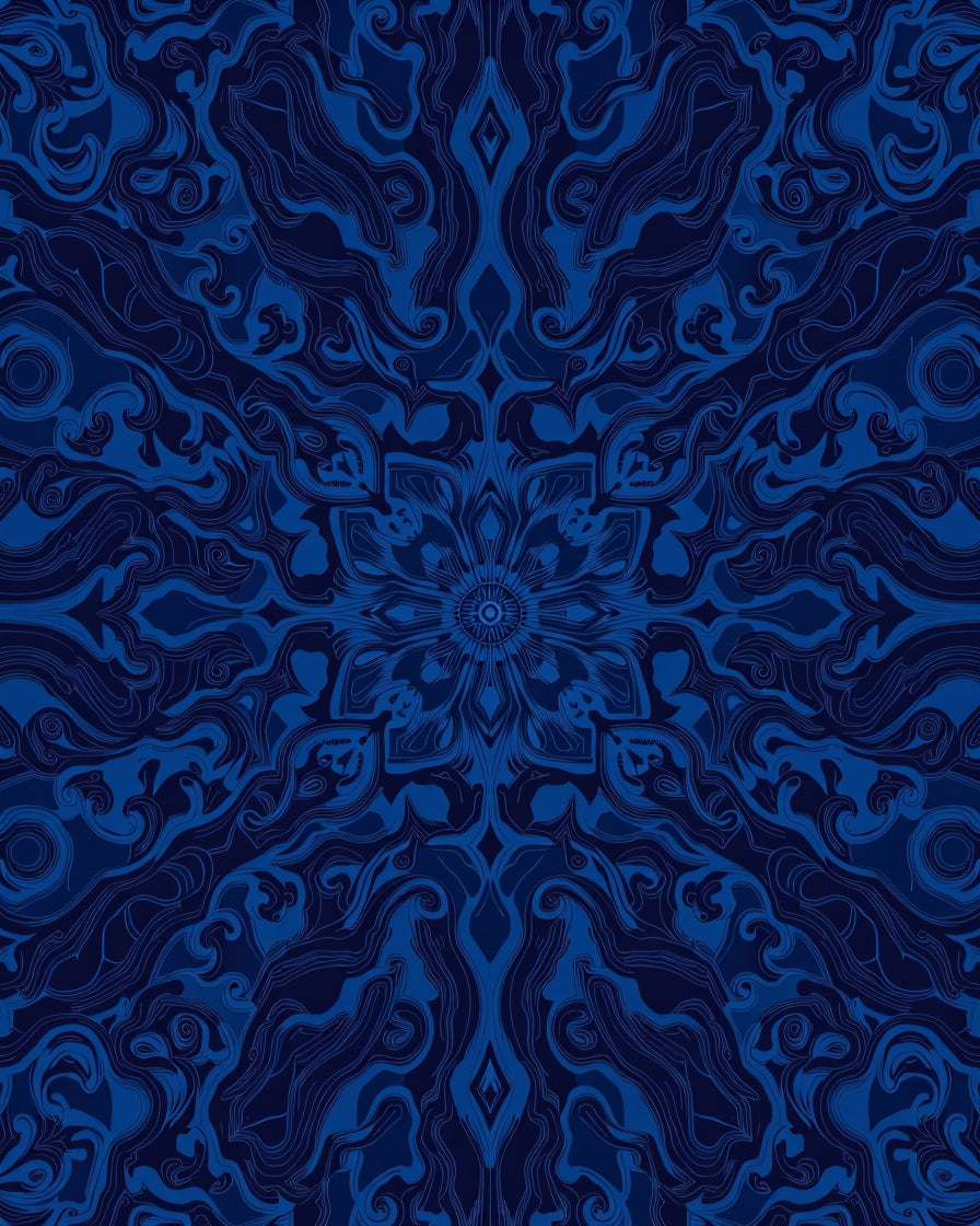 Deep Blue Symmetric Mandala Pattern Rug