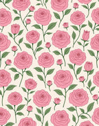 Pink Rose Stem Botanical Pattern Rug