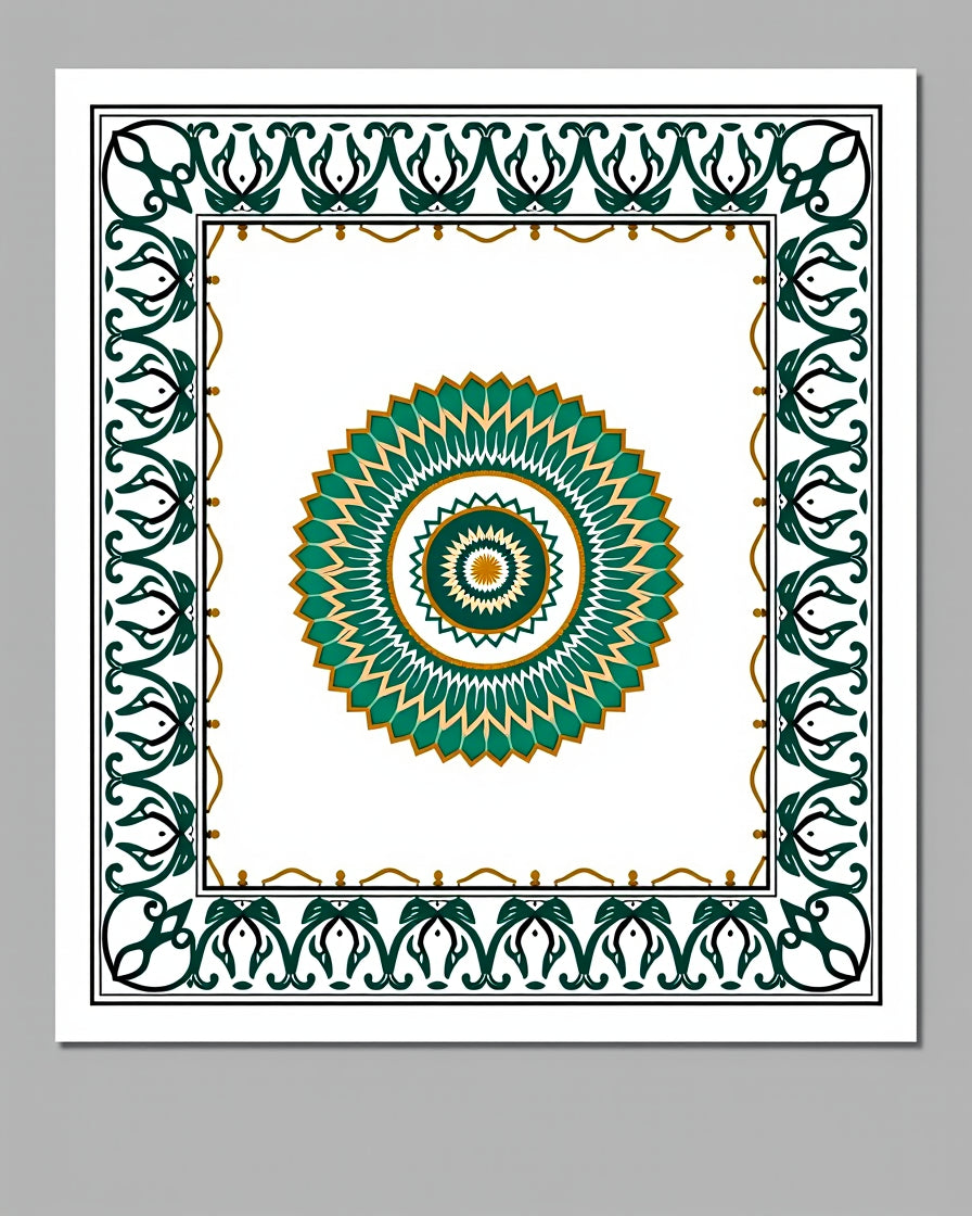 Elegant Teal Gold Medallion Border Rug
