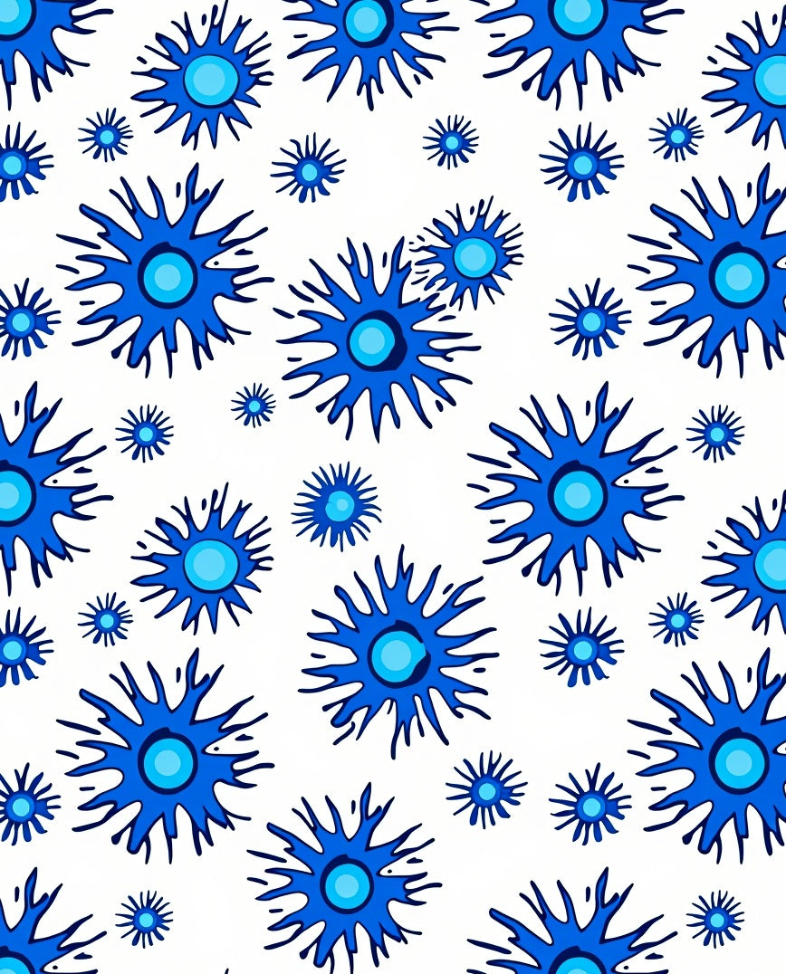 Blue Starburst Pattern on White Rug