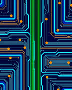 Circuit Board Neon Geometric Pattern Rug