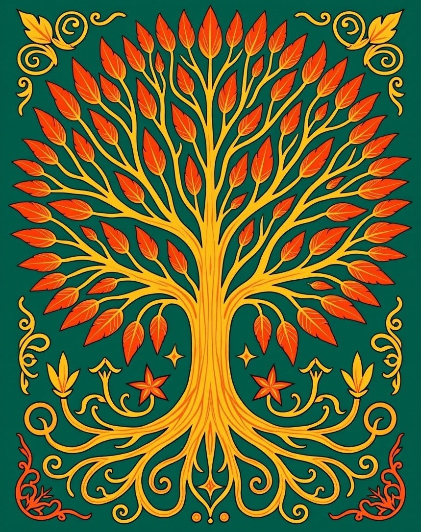 Tree of Life Golden Orange Pattern Rug