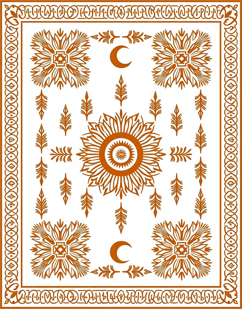 Celestial Sun Moon Floral Pattern Rug