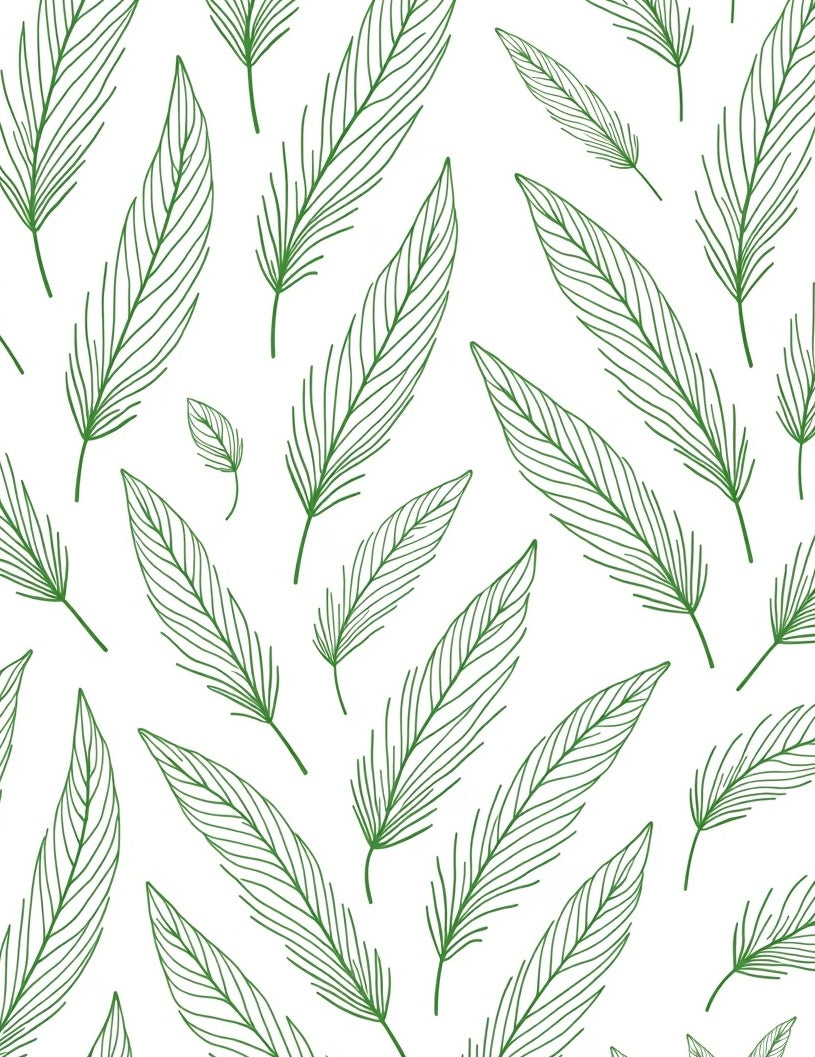 Green Feather Line Art Pattern Rug