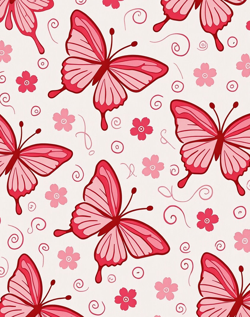 Pink Butterfly Floral Whimsical Rug