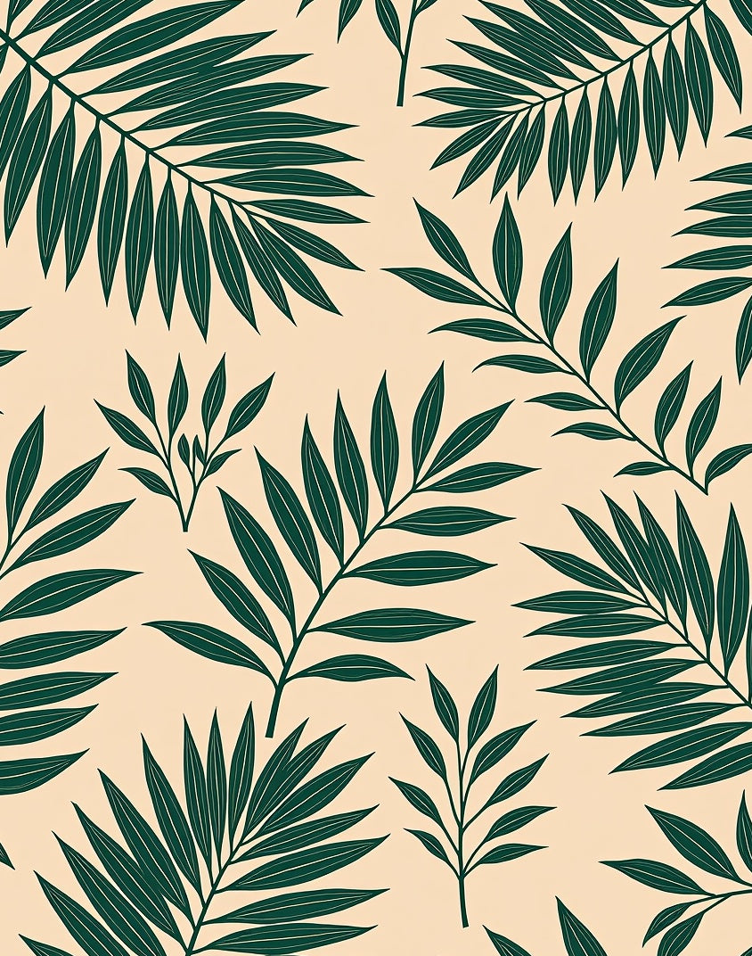 Dark Green Tropical Leaf Pattern Rug