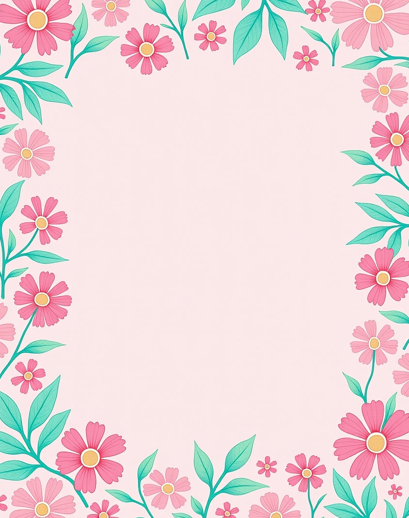 Charming Pink Floral Border Rug
