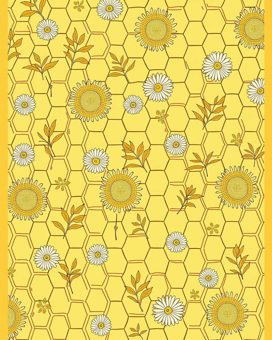 Yellow Daisy Honeycomb Pattern Rug