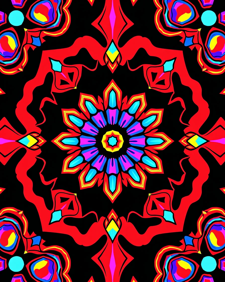Vibrant Abstract Floral Kaleidoscope Rug