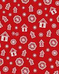 Red White Folk Art House Pattern Rug