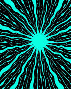 Vibrant Black And Aqua Radiating Design Rug