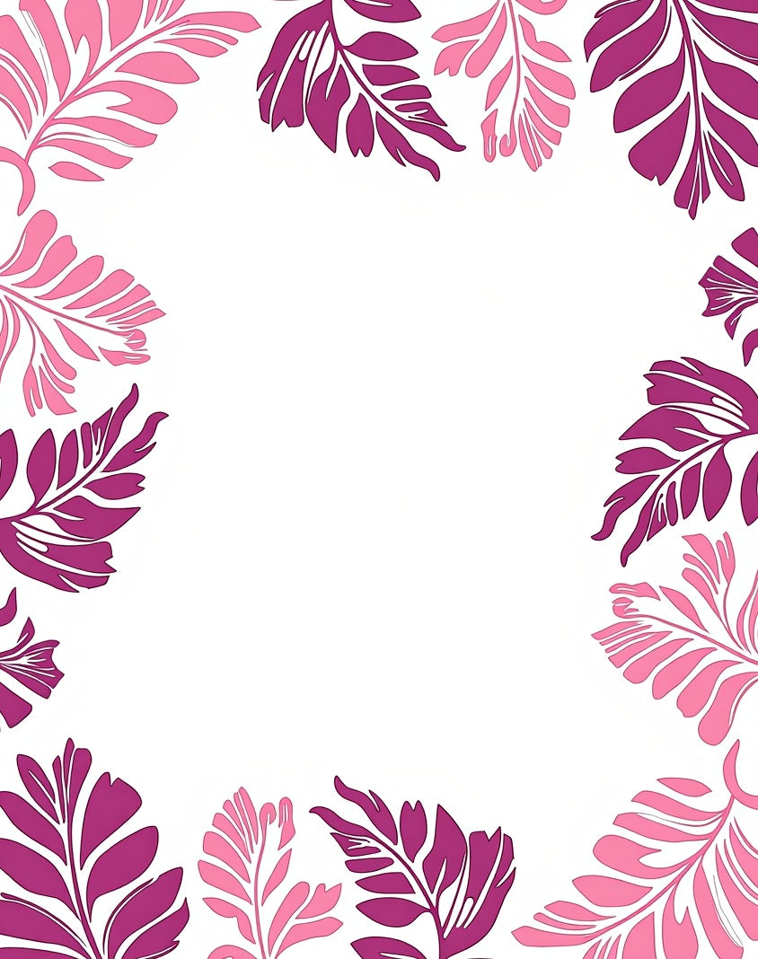 Fuchsia Pink Tropical Leaf Border Rug