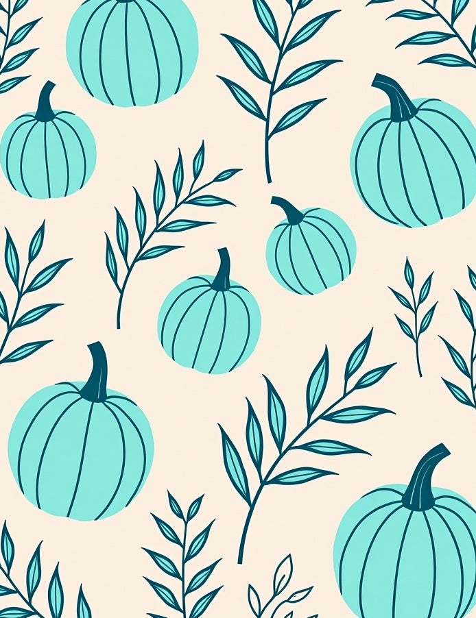 Teal Pumpkin And Leaf Pattern Rug