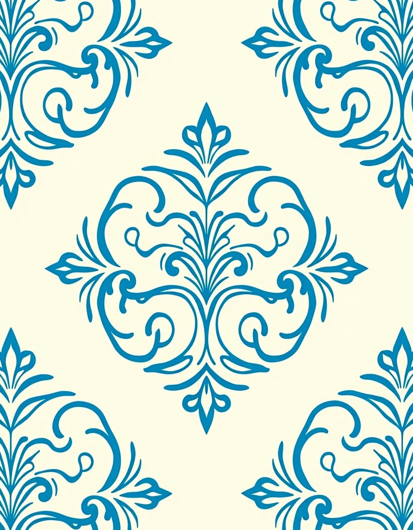 Classic Blue Floral Damask Pattern Rug